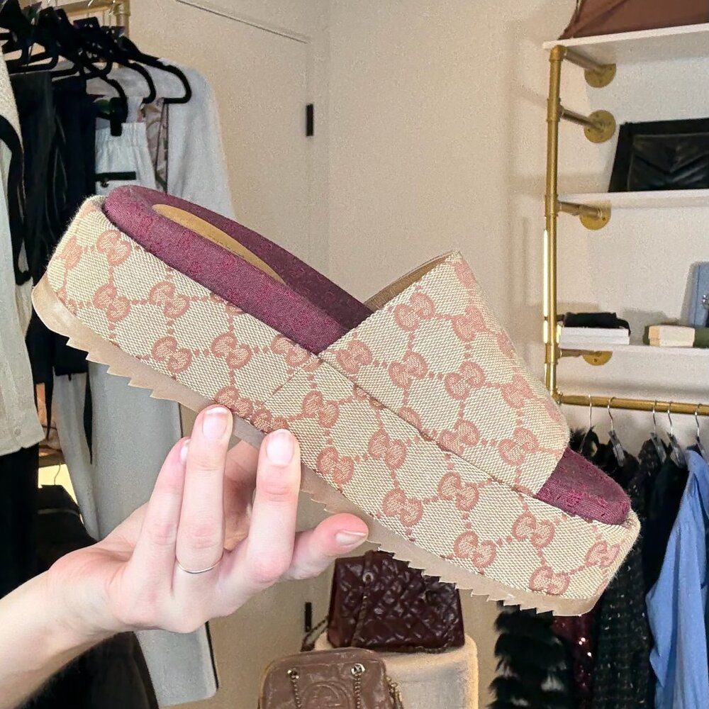 Gucci Monogram Platform Slides - image 1